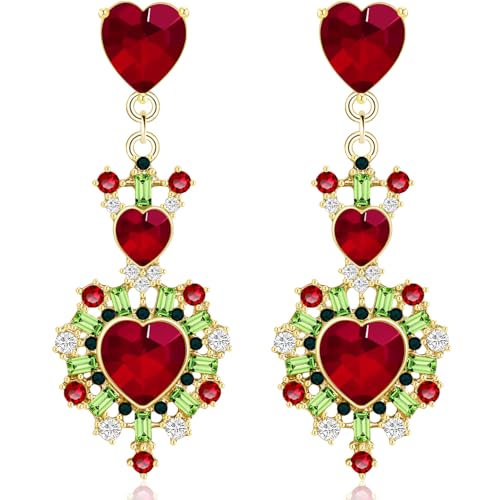 Dainty 14k Gold Crystal Heart Drop Earrings