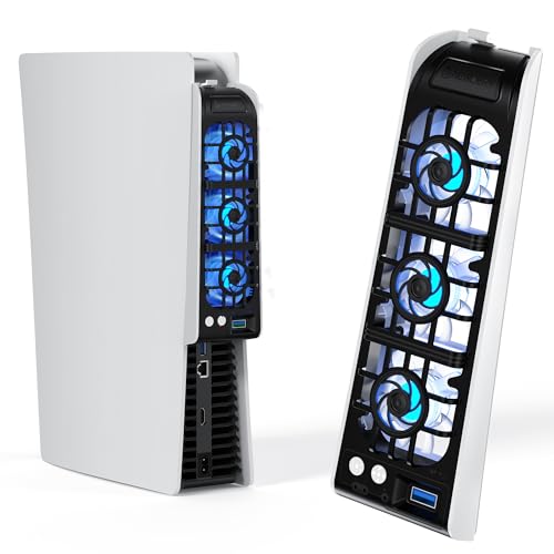 NEWDERY Ventilador para accesorios de PS5. Ventilador silencioso mejorado, velocidad ajustable automáticamente según la temperatura, luz RGB dinámica, Compatible con PlayStation 5