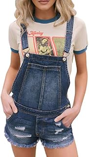 Roskiky Women's Casual Ripped Denim Overalls Jeans Shorts Pockets Raw Hem Playsuits Rompers