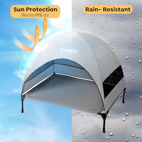 Veehoo Outdoor Dog Bed with Canopy, Cooling Elevated Pet Cot with Removable Shade, Non-Slip Feet, Raised Dog Cot for Large Dogs, Pet Tent Bed for Camping, Beach, Large, Grey, CWC2411 - Image 3