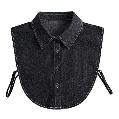 Black Denim Dickie Collar for Women, Detachable Dickey Half Shirt, Dickey Collar Blouse for Women Girls