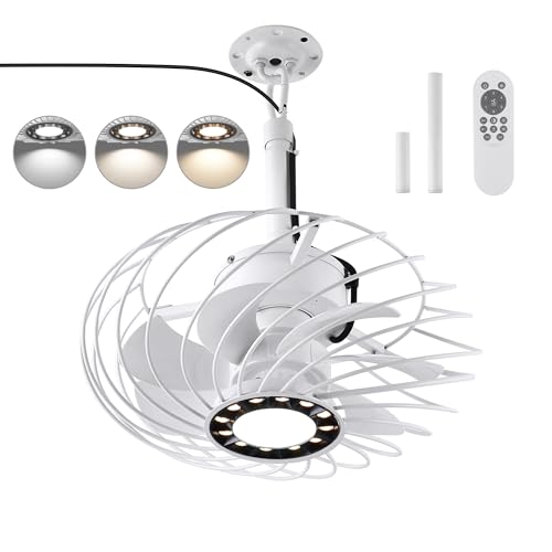 OSGNER 15" Outdoor Ceiling Fan with Light, Waterproof Gazebo Fan Remote Control, Dimmable LED Light, Hanging White Caged Ceiling Fixtures with Plug in Cord for Pergola by OSGNER - Used condition - US$63.99