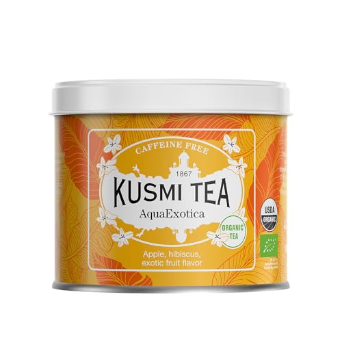Kusmi Tea - AquaExotica - Bio-Mischung aus Hibiskus, Mango, Drachenfrucht und Apfel - Früchtetee - Bio ohne Theine - Heiß oder als Eistee genießen - 100g Metalldose für etwa 50 Tassen