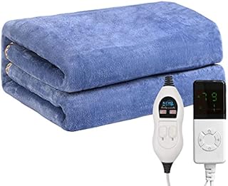 Comfort Double Electric Blanket, Ultra Large Soft Luxurious Flannel Electric Over Blanket with 6 Heat Settings and Timer Function Heated Blanket Throw for Bedroom,Couch, Bed (Blue 150x180CM)