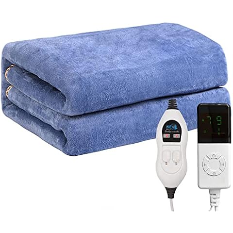 Comfort Double Electric Blanket, Ultra Large Soft Luxurious Flannel Electric Over Blanket with 6 Heat Settings and Timer Function Heated Blanket Throw for Bedroom,Couch, Bed (Blue 150x180CM) Cover