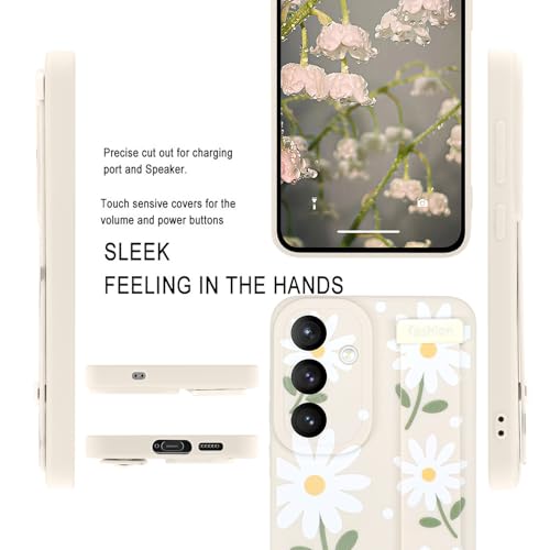 Image of Compatible with Samsung Galaxy S25 FE Case with Strap Wrist | Daisy Floral Shockproof Soft TPU Protective Cover for Women Girls, Slim Anti Scratch Case 6.7 Inch, White