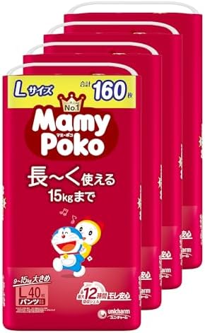（06:00時点） 【パンツ Lサイズ】マミーポコ パンツ ドラえもん オムツ (9~15kg)160枚(40枚×4) [ケース品] 【Amazon.co.jp限定】