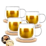 CONJUNTO 4 XICARAS DE CAFÉ 80ML EM BOROSSILICATO DE PAREDE DUPLA COM 4 PIRES DE BAMBÚ ECOLÓGICO