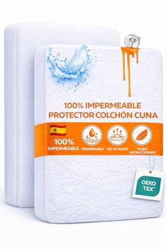 MATTREX | Protector colchon Cuna 80x160 Impermeable y Transpirable Tacto Coral – Protector de colchon para Cuna Antibacteriano con Barrera antiácaros y Largo Adaptable al colchón de Cuna