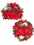 BLOSMON Poinsettias Artificial Christmas Flowers: 2 Pcs Red Fake Floral Ball Centerpieces for Tables Decorations Silk Faux Poinsettia Winter Holiday Flower Arrangement Xmas Plant Ornaments Decor
