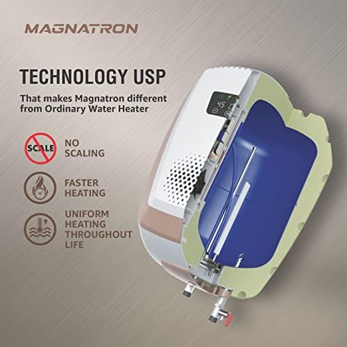 Havells Magnatron 25L India’s First Water Heater(Geyser) having NO HEATING ELEMENT |Minimal Scaling| Faster Heating| Electricity Saving| Shock Safe Plug |Wall Mounting (White Champagne Gold)