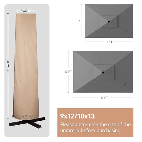 Jentafix Patio Cantilever Umbrella Cover UV Resistant for 9ft to 13ft Outdoor Offset Umbrella with Zipper and Rod