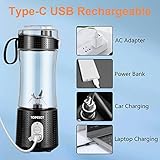 TOPESCT Portable Blender, Personal Mixer Fruit Rechargeable with USB, Mini Blender for Smoothie, Fruit Juice, Milk Shakes 380ml, Six 3D Blades for Great Mixing (Black) - Image 6