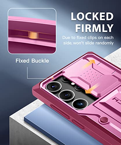 Tongate Compatible With Samsung Galaxy S23 Ultra Case With Slide Camera Cover & Kickstand, [10Ft Military Drop Protection] Rugged Shockproof Phone Case For Galaxy S23 Ultra 5G 6.8 Inch, Rose Red #TOP2