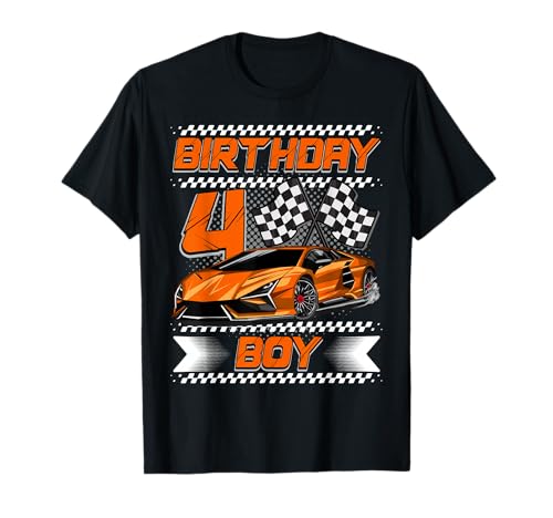 Birthday Boy 4 Years Race Car 4th Birthday Racing Car T-Shirt