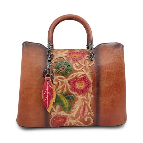 Genuine Leather Vintage Embossed Handbag for Women - Artisanal Cowhide