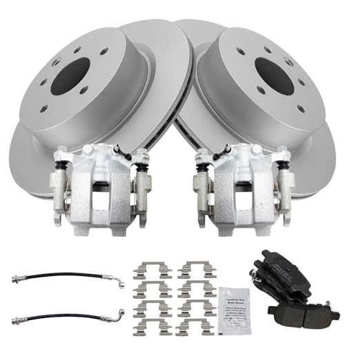 Image of TRQ Rear Brake Pad and Rotor Set Semi Metallic Coated Rotors Calipers Compatible with 2011-2012 Infiniti G25 G37 2015 Q40 2010-2015 Nissan 370Z