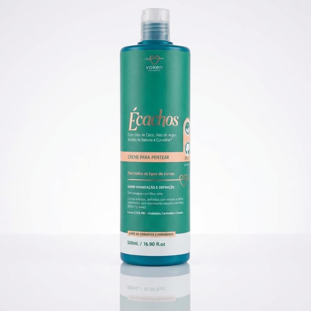 Voken Écachos Creme para Pentear Antifrizz, Super Hidratação e Definição para Cabelos Cacheados 500ml