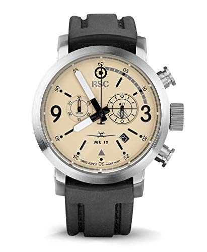 Montre d'aviateur RSC Homme 45mm Chronographe Swiss Quartz Spitfire en acier argenté