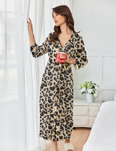 Image of Ekouaer Women's Robe Long Waffle Knit Bathrobe Lightweight Soft Kimono Robes Loungewear S-XXL
