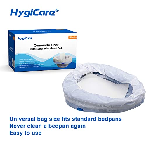Hygicare Commode Liners With Super Absorbent Pads - 24 Count, Medical Grade, Leakproof, Super Strong, Best For Bedside Commodes And Bedpans, Easy Tie, Turn Liquids Into Gel, Reduce Odor #TOP3