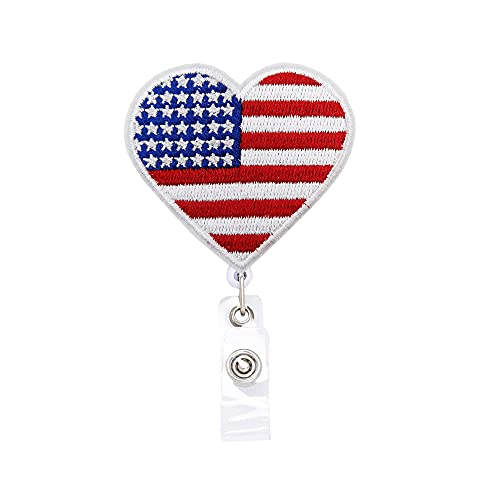 Patriotic Nurse Badge Reel, Us Flag Heart Patriotism Retractable Name Card Badge Holder Reel With Alligator Clip, 24 Inches Thick Pull Cord #TOP17