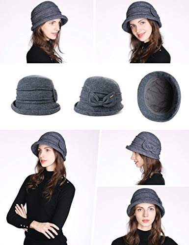 Comhats Winter Cloche Bucket Hat for Women Wool Elegant Dress 1920s Vintage Fedora