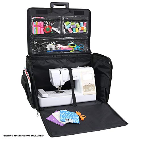 Everything Mary 4 Wheels XL Collapsible Deluxe Sewing Machine Trolley , Black Quilted