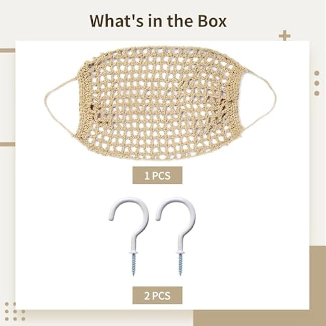 Hanging Fruit Hammock, Under Cabinet Storage, 16X12 in, Cotton Rope with Hooks for Kitchen Space Organization