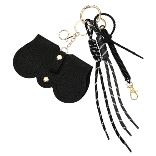 Soft Leather Sunglass Bag, Eyeglass Case Keychain, Sunglasses Clip Holder, Fashion Bag Charm, Purse Charms for Handbags (Black)