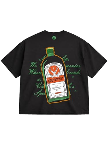 Image of Darkbuck Jagermeister Graphic Print Oversized Black Cotton Black T-Shirt for Men and Women dropshoulder Streetwear Clothing