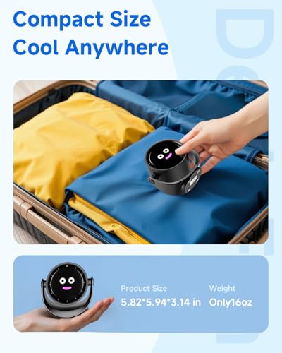 YOSHENMO Portable Desk Fan for Bedroom, Turbo Table Fans with smile icon LED Display, 6-inch, 5-Speed Strong Airflow, Low Noise, 360° Adjustable Tilt, Suitable for Home, Office, Outdoor, Ink Black - image 6
