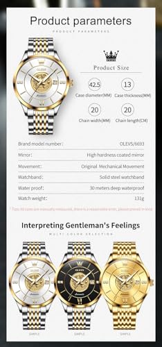 Image of OLEVS Automatic Watches for Men Diamond Skeleton Mechanical Tourbillon Self Winding Luxury Dress Wrist Watches Calendar Luminous Waterproof