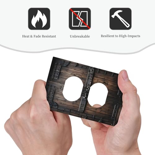 Decorative Outlet Covers Retro Brown Wood Barn Door Vintage Farmhouse 1 Gang Duplex Light Switch Cover Plate Wall Plates for Electrical Outlets Switchplate Faceplate