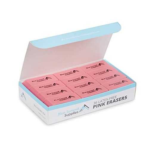 Blue Summit Supplies Pink Erasers, Bulk Erasers For Art, School, And Office Use, Classroom Set, 36 Pack #TOP3