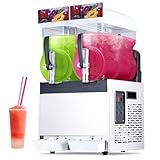 Commercial Slushy Machine 15Lx2 Tanks, Frozen Drink Maker for Margaritas, 85 Cups Slush Cocktail Drink, Smoothie Machine, Stainless Steel Slushy Machine for Bar & Party Slushie Maker, White
