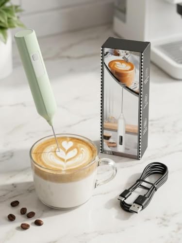Image of Handheld Electric Milk Frother for Coffee, USB Rechargeable Foam Maker for Cappuccino Latte, Egg Beater & Coffee Whisk, Portable Stainless Steel Frother for Home Kitchen Cafe - White