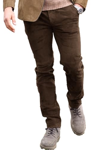 Mens Casual Faux Suede Pants Classic Fit Elastic Waistback Slacks Comfort Trousers