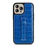 praktische Fingerschlaufe GOLDBLACK Lederhülle für Apple iPhone 13 Pro Max Leder Case mit Fingerschlaufe Kroko-Prägung blau Handycase aus Echtleder  inkl. luxuriöse Geschenkverpackung
