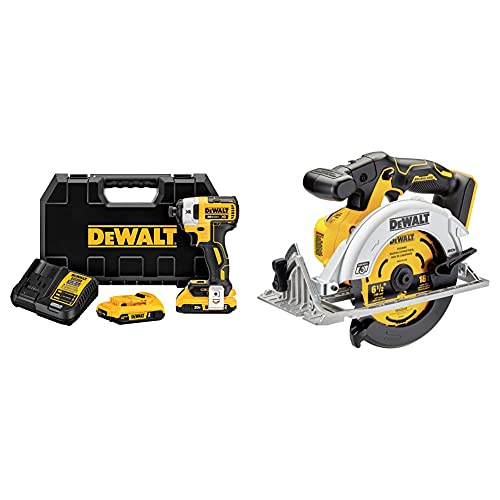 DEWALT 20V MAX* XR Impact Driver Kit, Brushless, 3-Speed, 1/4-Inch, 2.0-Ah (DCF887D2) with DEWALT 20V MAX* Circular Saw, 6-1/2-Inch, Cordless, Tool Only (DCS565B)