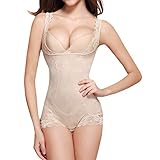 Shymay Women's Lace Bodyshaper Corset Body Briefer Bodysuit Slimming shapewear, Nude, tag size XL=US Medium