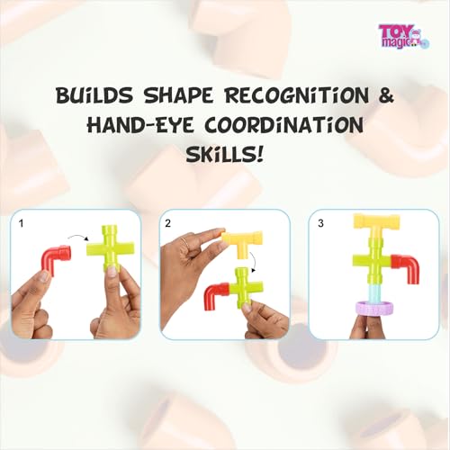 Image of ToyMagic Pipe Building Blocks - 310 Pcs, Creative Interlocking STEM Toys for Kids, Multicolor DIY Construction Set, Educational Puzzle Blocks, Enhances Fine Motor Skills, Ideal Gift for Ages 3+