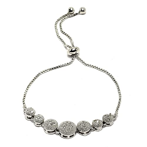 Image of ZENEME Set of 2 Rhodium Plated Silver Toned Crystals Contemporary Cubic Zirconia Brass Adjustable Bracelet For Women & Girls