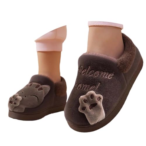 Zapatillas de estar por casa para niñas de invierno, cálidas zapatillas para niños pequeños, suaves, cómodas, lindas y cómodas, diseño de dibujos animados para la escuela,, café, 24 EU