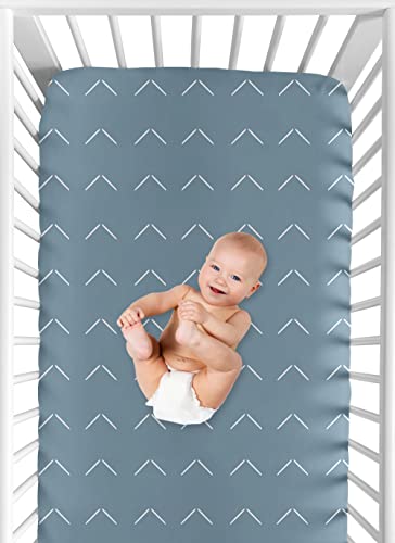 Sweet Jojo Designs Dark Blue Boho Arrow Boy Or Girl Fitted Crib Sheet Baby Or Toddler Bed Nursery - Slate Blue And White Bohemian Tribal Southwest Chevron Geometric Herringbone Woodland Gender Neutral #TOP3