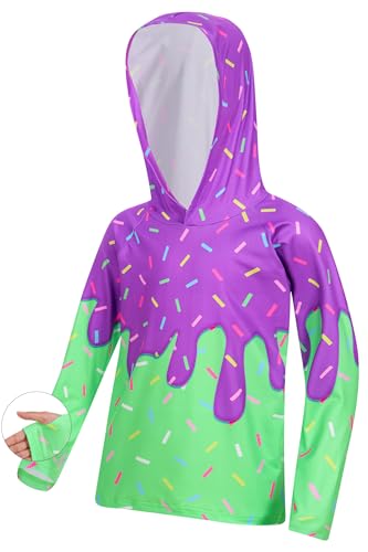 Boys Kids Ice Cream Dripping Sun Protection Fishing Shirts Quick Dry Long Sleeve Rash Guard Shirt for Outdoor Play Size 9-10t