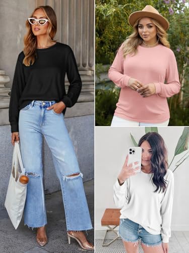 ATHMILE Fall Long Sleeve Shirts for Women Fashion Oversized Tees Casual Business Tops Loose Fit Solid Basic Outfits 20252