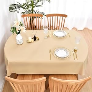 Wolkemer Oval Tablecloth 60 x 84 Inch Washable Fabric Table Cloth Solid Beige Table Cover for Dining Wedding Party Banquet Tabletop Decoration Wolkemer Oval Tablecloth 60 x 84 Inch Washable Fabric Table Cloth Solid Beige Table Cover for Dining Wedding Party Banquet Tabletop Decoration