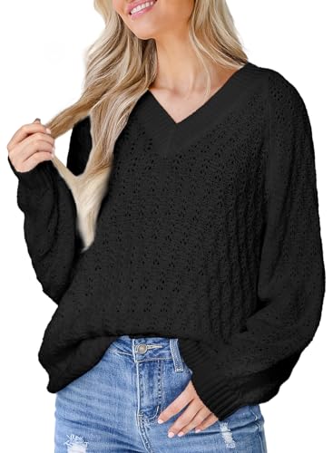 Sidefeel Women's Oversized Sweaters V Neck Long Sleeve Casual 2025 Fall Outfits Winter Clothes Trendy Pullover Tops