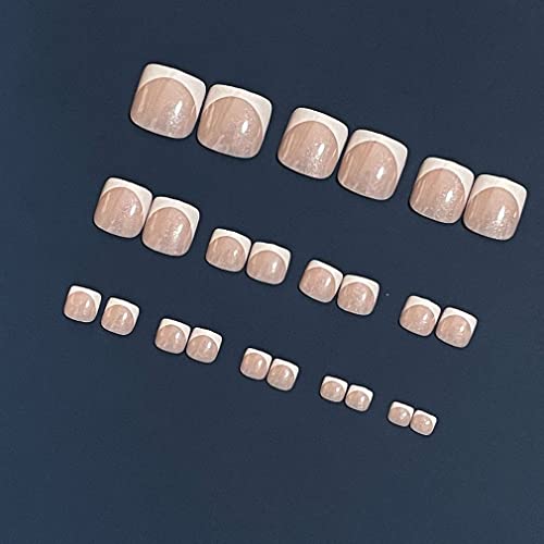 Clataly 24pcs Square Crystal Flowers Fake Toenails Glossy Press on Toe Nails Short Acrylic False Toes Nails Artificial Toenail for Women Girls (C) - Image 3